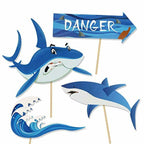 Colorful shark themed photo booth kit for kids party fun