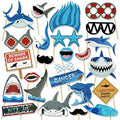 Shark theme photo booth prop set for kids birthday party celebration