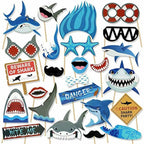 Shark theme photo booth prop set for kids birthday party celebration