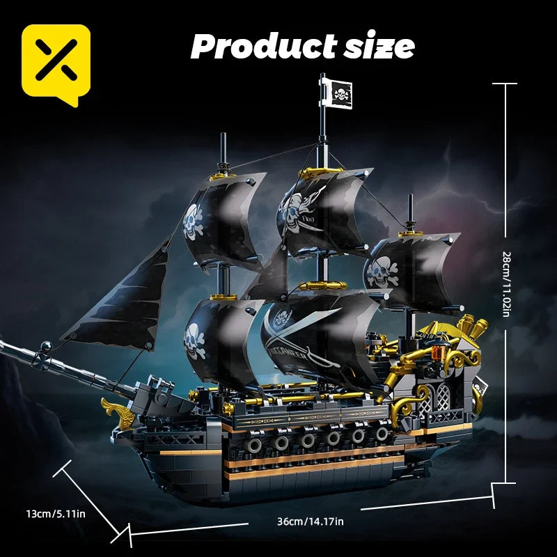🏴‍☠️⛵ Pirate Ship Sailboat Building Blocks – Creative City Bricks Traffic Series Desktop Model Toy for Kids & Gifts