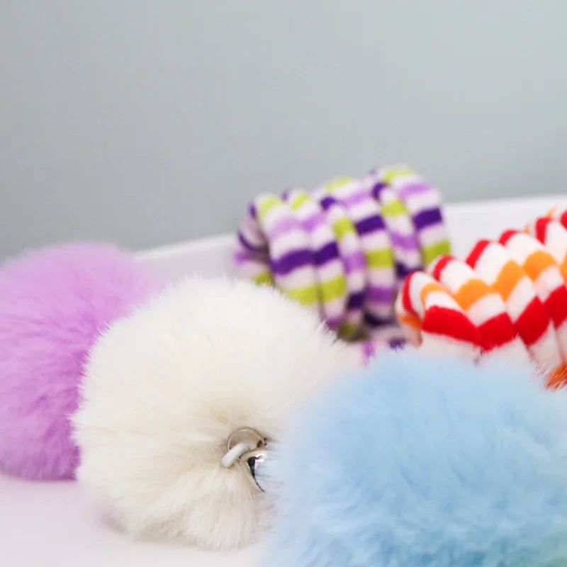 Hanging kitten play toy with polyester fluffy ball and built-in bell