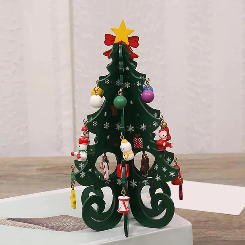 Wooden Christmas Tree Handmade 3-D Scene Layout Decorations Ornaments