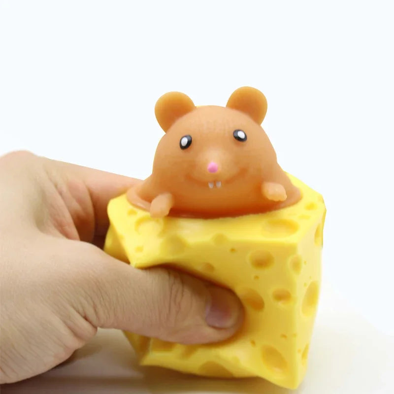 Cheese Mouse Squishy Stress Ball – Cute Sensory Squeeze Fidget Toy