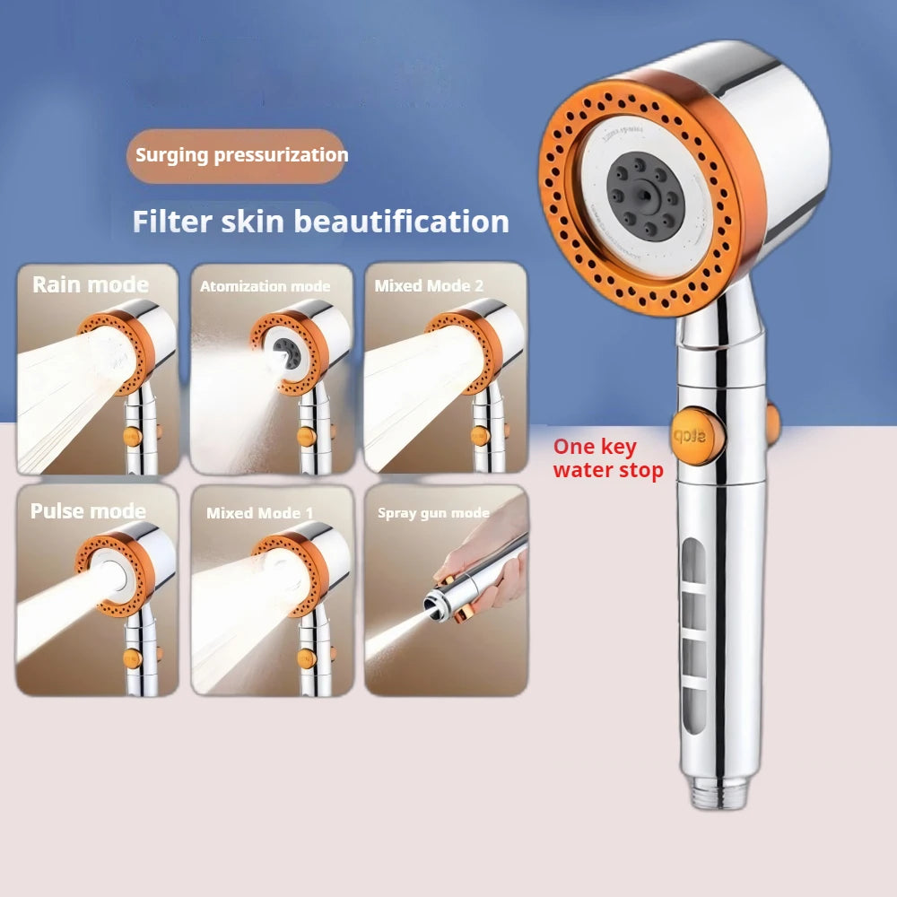 🚿💧 5 Spray Portable Shower Head – High Pressure Large Flow ABS Spa Shower with Filter & Stop Button