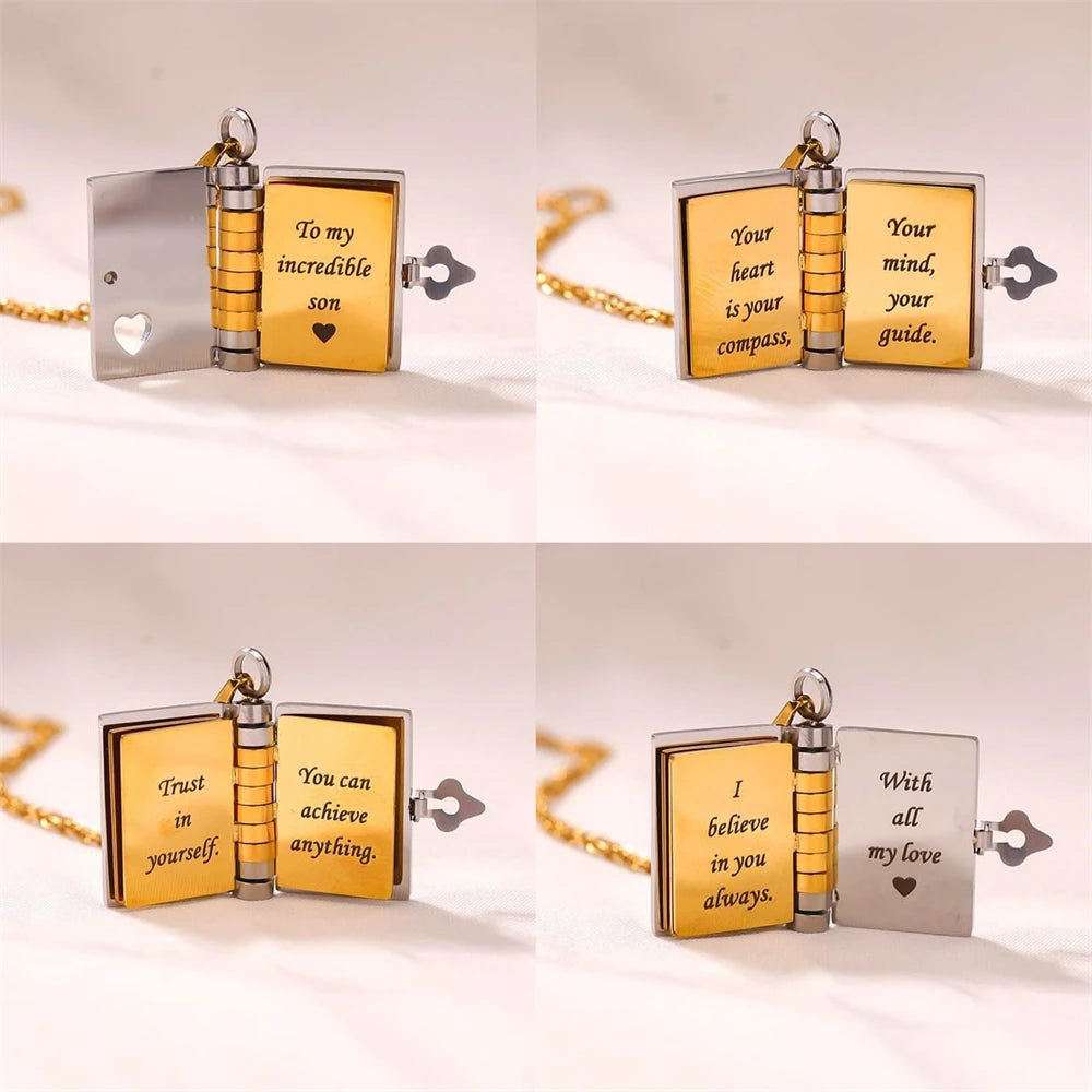 📖💙 To My Champion Son Book Necklace 🏆 | Engraved Openable Book Pendant with 6 Message Pages ✨ | Birthday Gift for Boys – My Little Hero 💪
