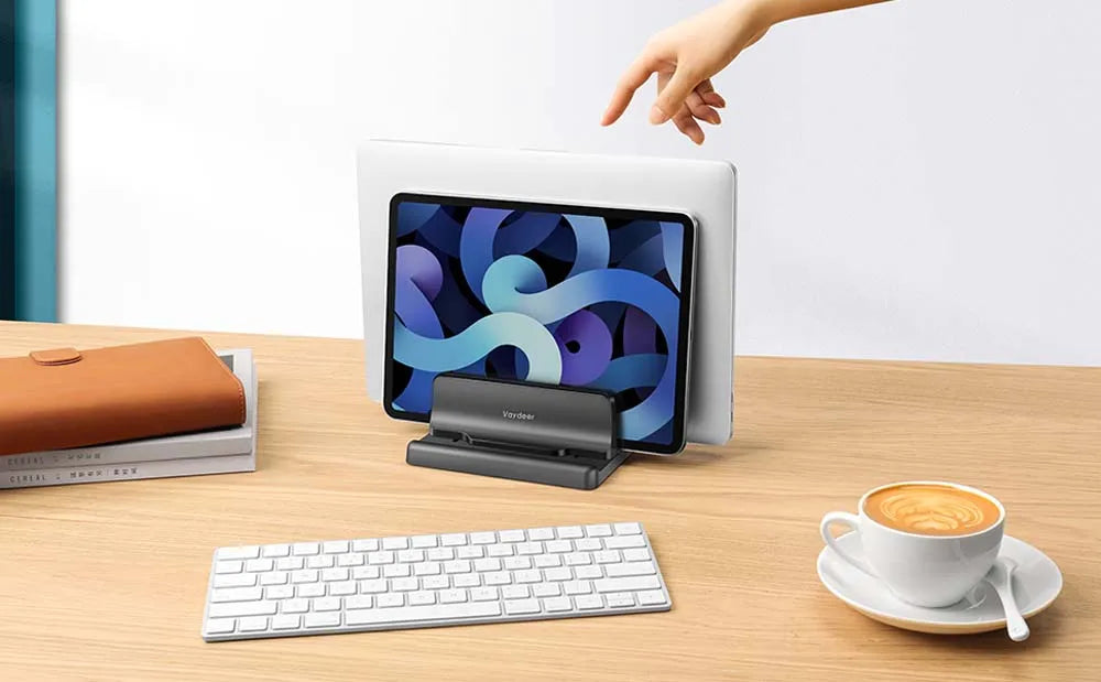 💻📚 Dual-Slot Vertical Laptop Stand – Adjustable Desktop Dock