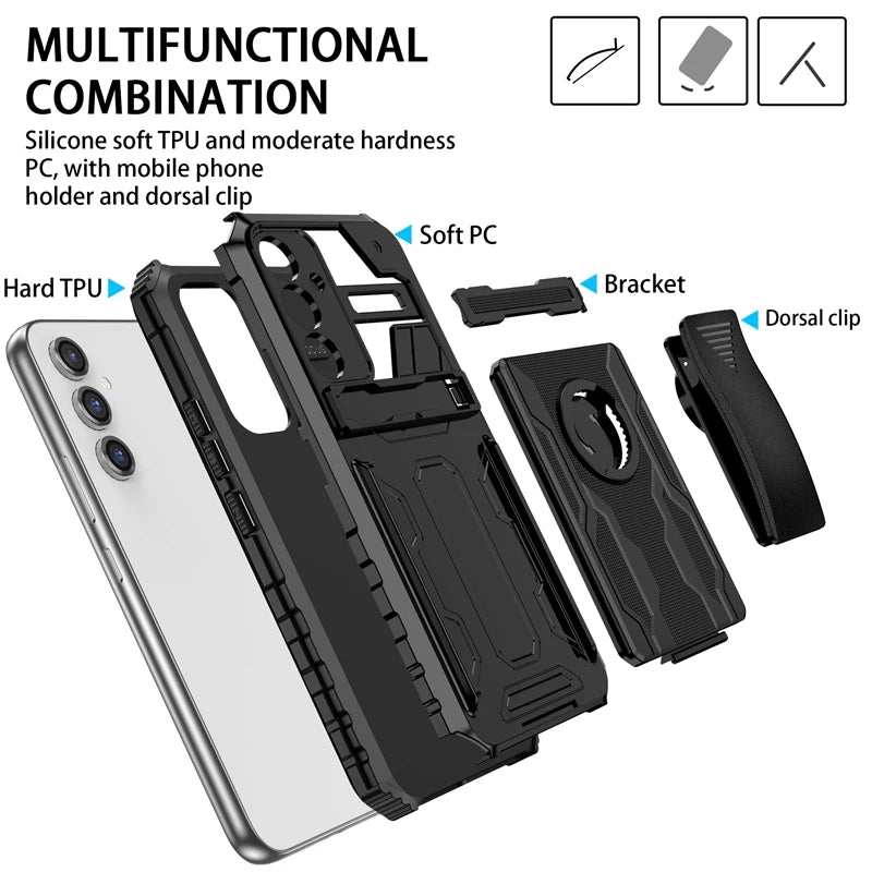 Rugged Armor Case with Belt Clip Holster & Kickstand for Samsung Galaxy