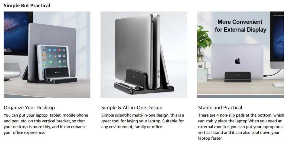 💻📚 Dual-Slot Vertical Laptop Stand – Adjustable Desktop Dock