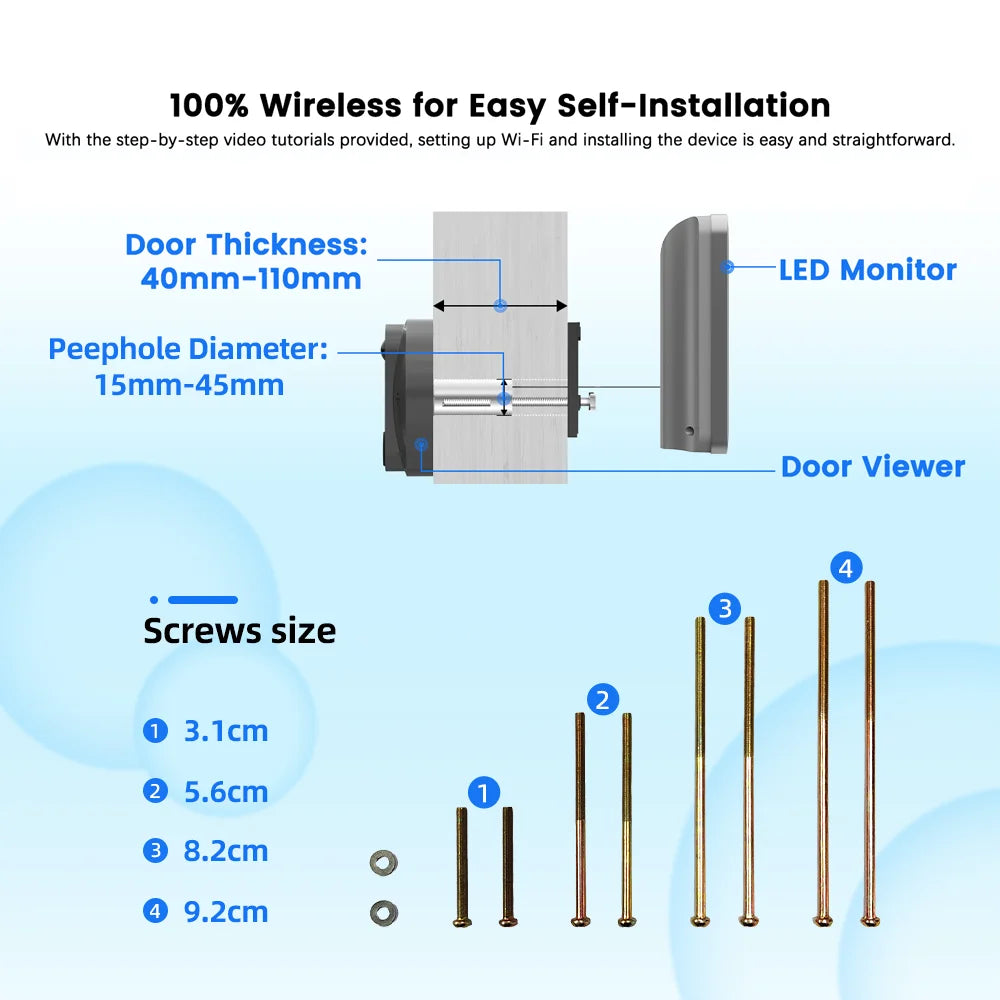 🔔📷 3MP Smart Life Tuya WiFi Doorbell Peephole Camera | 1080P Digital Door Viewer 👁️ | PIR Motion, IR Night Vision, Alexa & Google Support