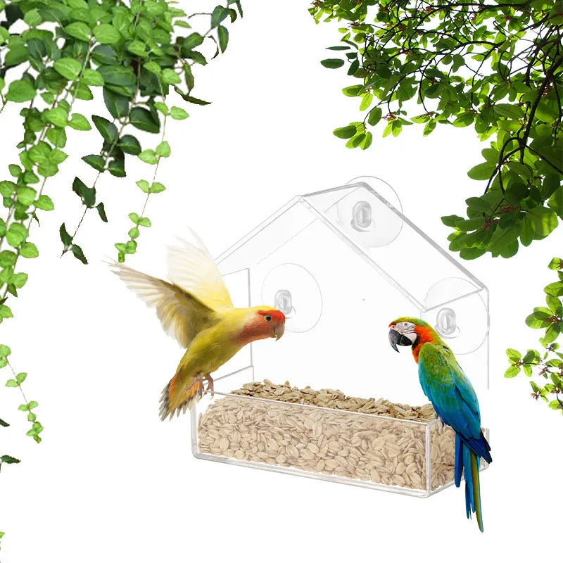 🐦✨ Transparent Window Bird Feeder House | Suction Cup Glass Feeder 🪟 | Outdoor Hummingbird Gazebo Feeding Cage Accessory