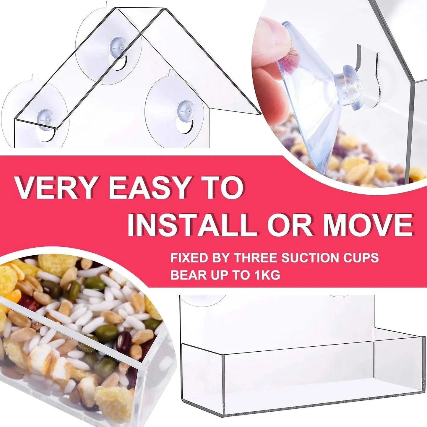 🐦🏡 Clear Acrylic Window Bird Feeder with Suction Cups