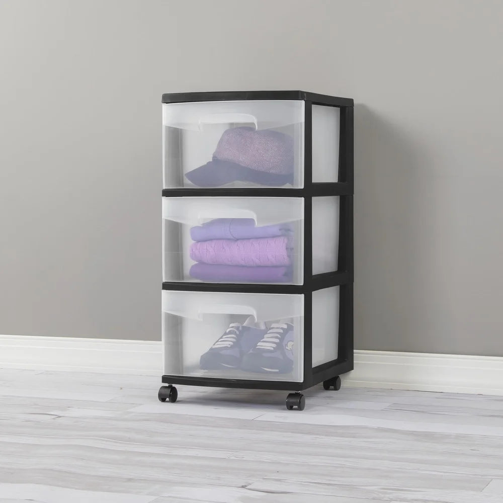 🗄️✨ 3 Drawer Plastic Storage Cart with Clear Drawers | Rolling Organizer with Wheels 🚗 | Portable Storage Solution for Bedroom, Kitchen & Bathroom