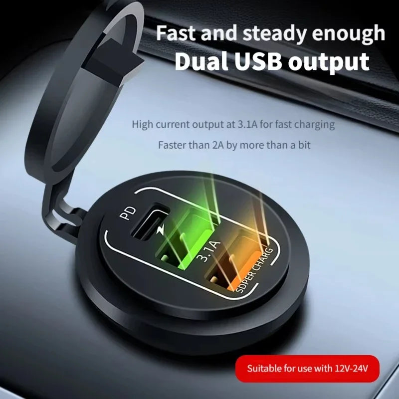 🚗 4‑Port PD + QC 3.0 Car Charger with Voltmeter | 83W Fast Charge | Waterproof 12V/24V
