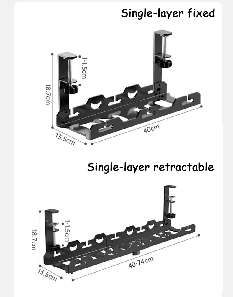 🔌🗂️ Telescopic Under Desk Cable Management Tray – No Drill Metal Rack