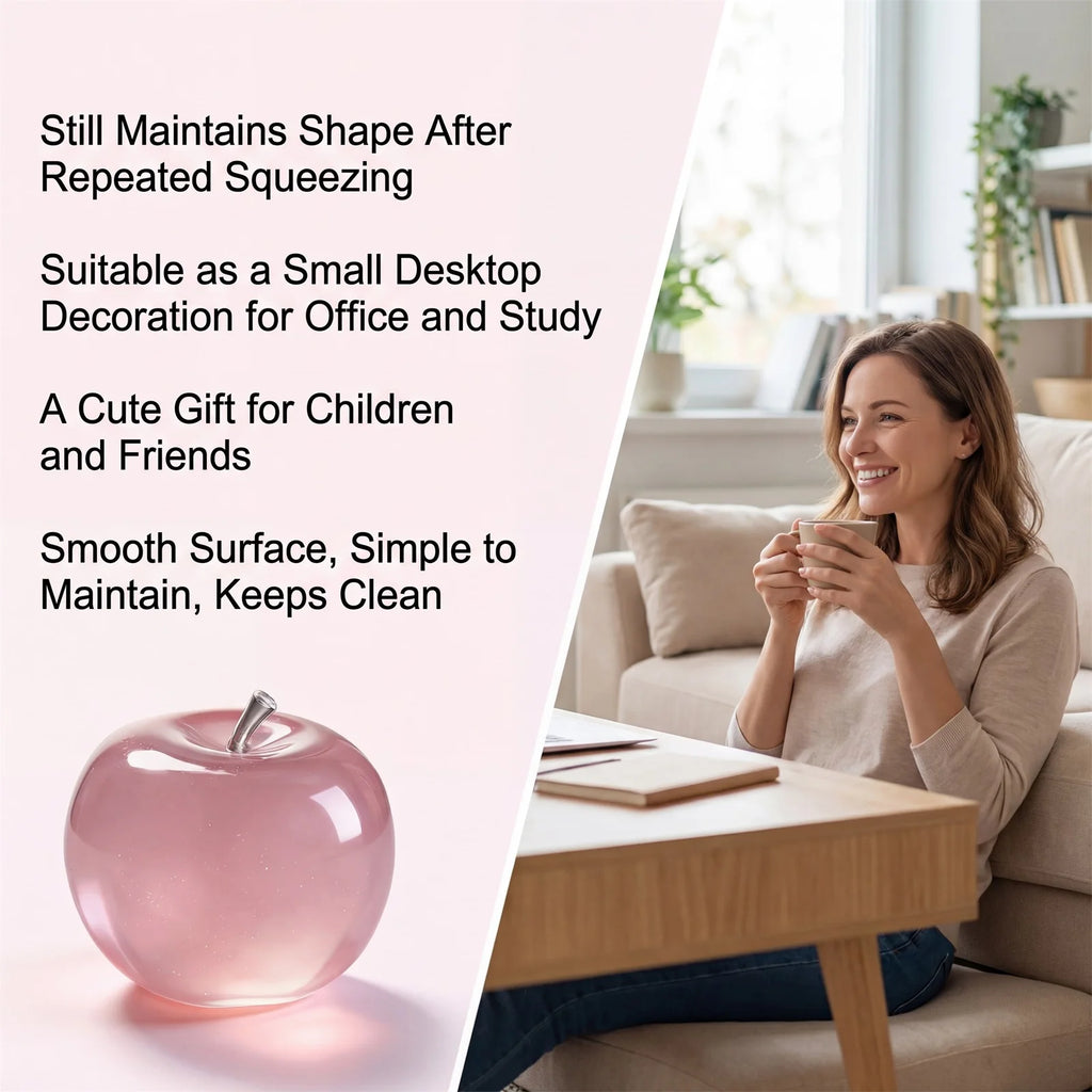Glitter Crystal Apple Squishy Ball – Transparent 3D Sensory Fidget Toy