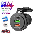 🚗 4‑Port PD + QC 3.0 Car Charger with Voltmeter | 83W Fast Charge | Waterproof 12V/24V