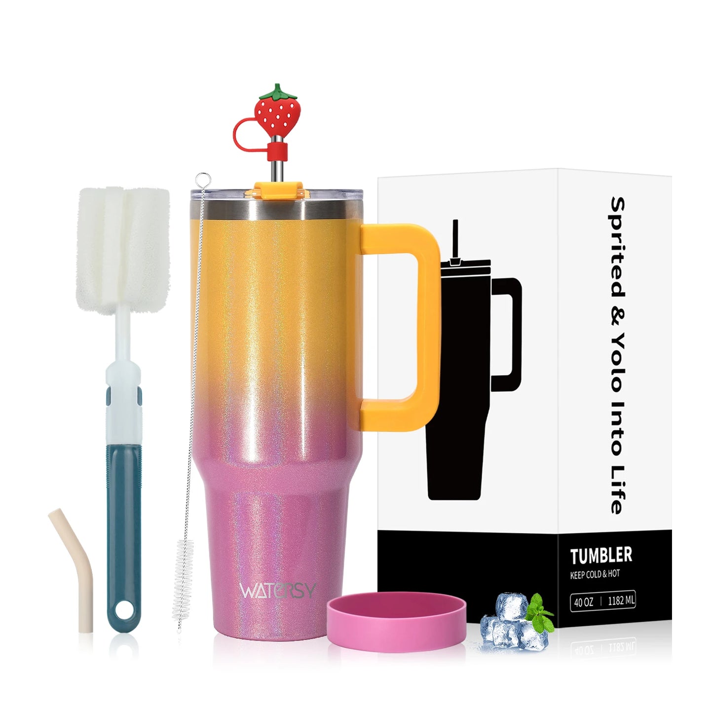 WATERSY 30oz / 40oz Insulated Tumbler – Stainless Steel Travel Mug with Handle & Straw 💧✨