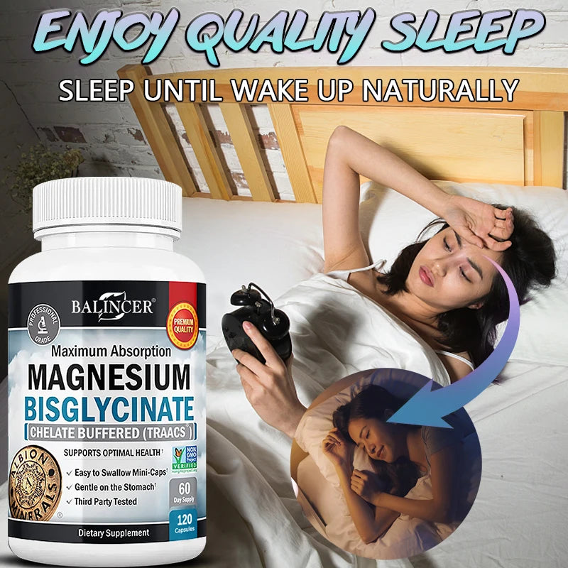 Magnesium Bisglycinate - for Muscle, Nerve, Sleep, Joints, Bones, Immune & Energy - High Absorption, Vegetarian,120 Capsules