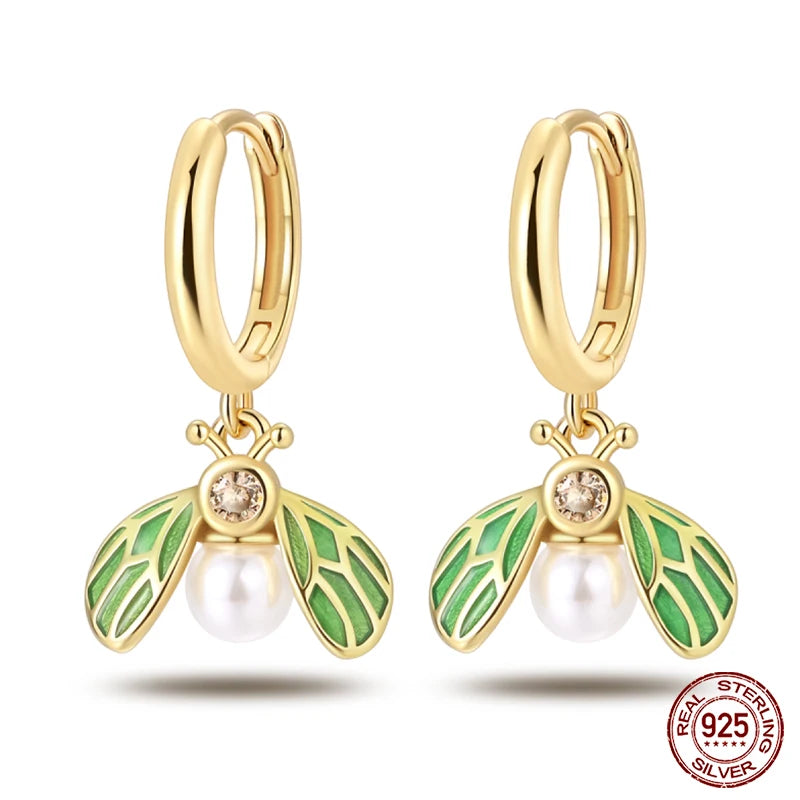 🌙⭐🐝 925 Sterling Silver Star Moon Bee Pendant Earrings ✨ | Gold-Tone Sparkling Zircon Luxury Earrings for Women 💎 | Wedding & Engagement Jewelry Gift 👰