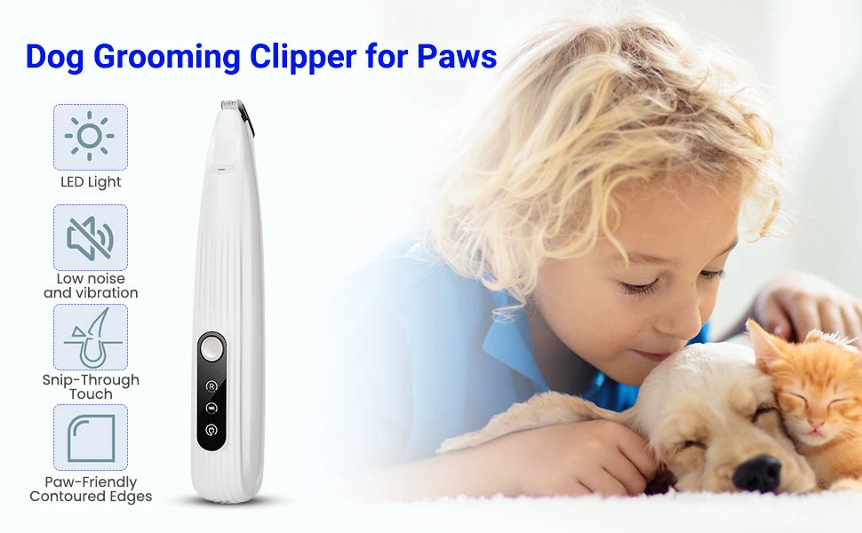 Portable Dog Paw Trimmer with LED Light – Cordless Nail Grinder for Pets