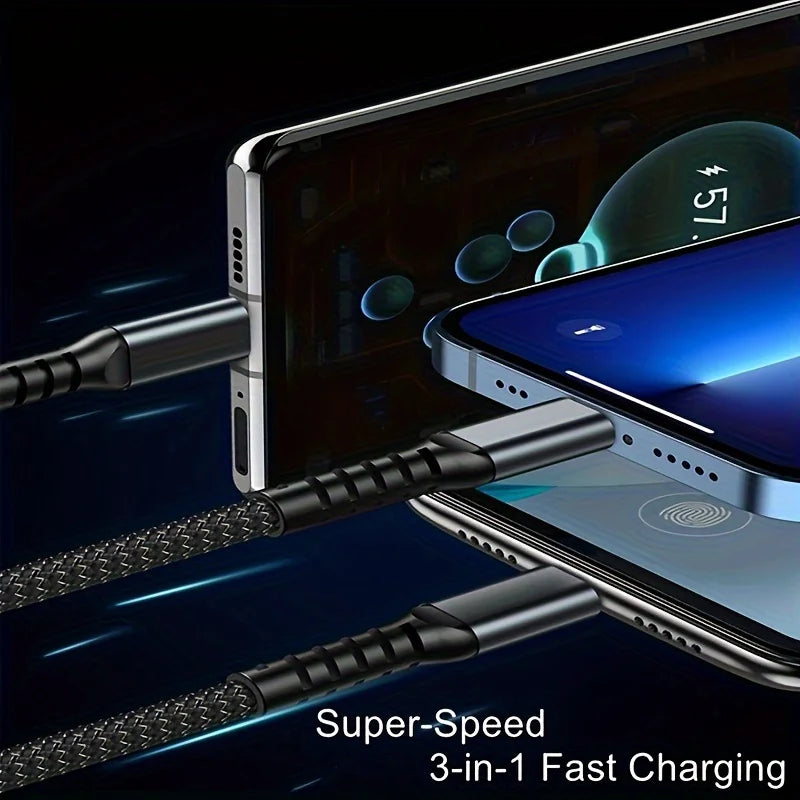 100W 3-in-1 MFi Transparent Fast Charging Cable with LED Pilot Lamp