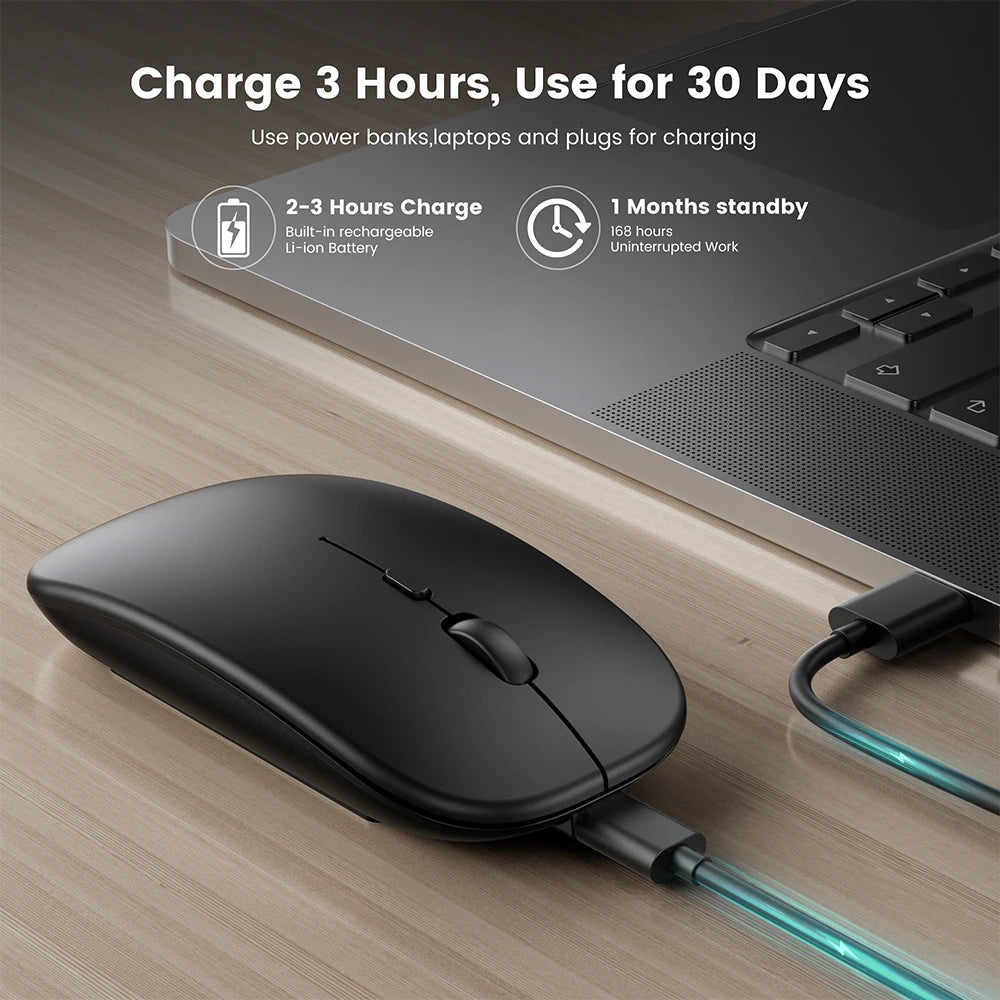 🖱️🔋 Rechargeable Wireless Bluetooth Mouse – 2.4GHz Silent Ergonomic Mini