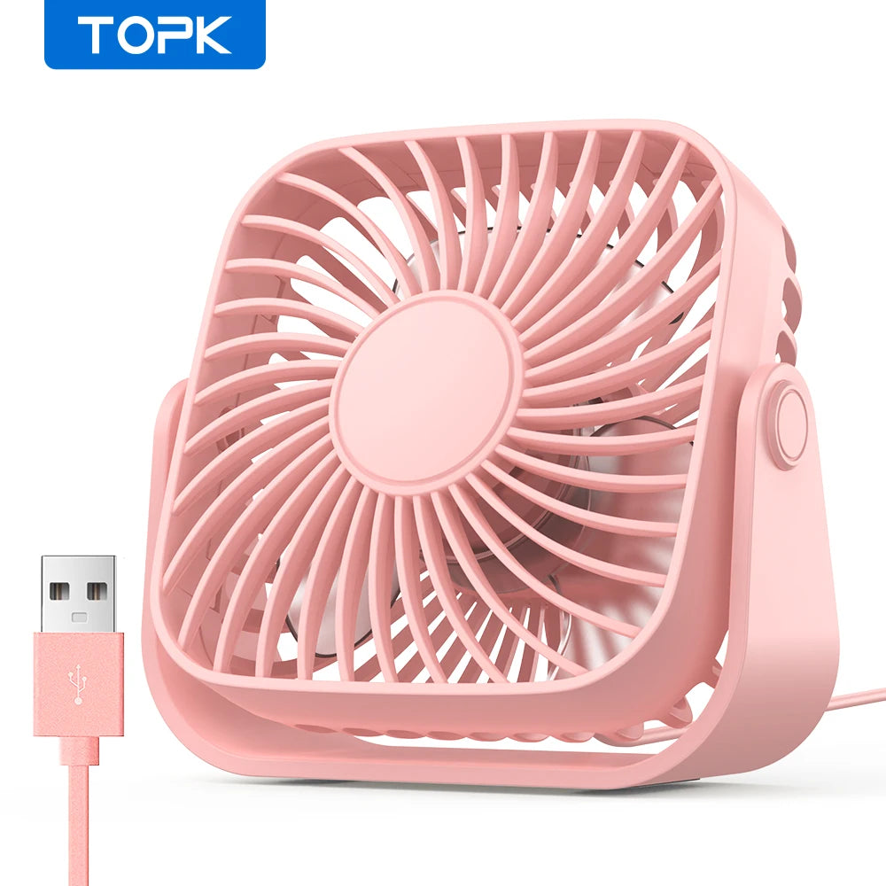 🌬️🏕️ TOPK 4-Inch USB Mini Portable Fan – 3 Speeds 360° Adjustable