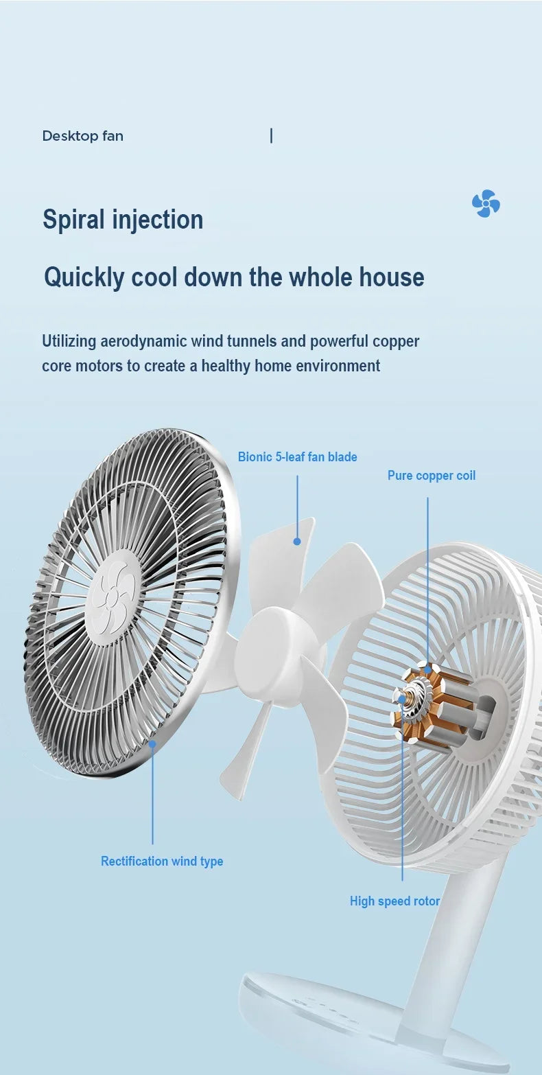 🌬️🔋 7200mAh Rechargeable Desktop Fan – High Wind Portable Table Fan