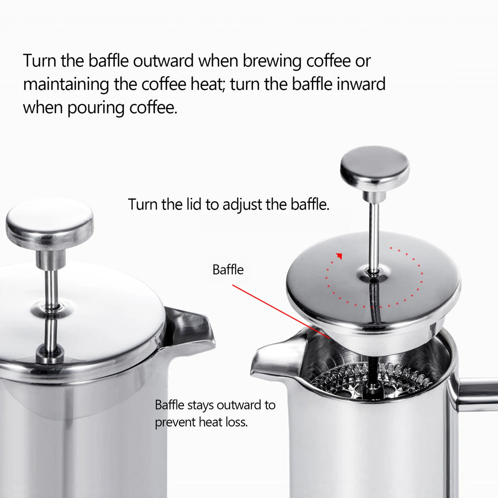 ☕✨ Stainless Steel French Press Coffee Maker | Double-Walled Insulated Coffee Pot 🫖 | 350ml / 800ml / 1000ml Coffee Brewer