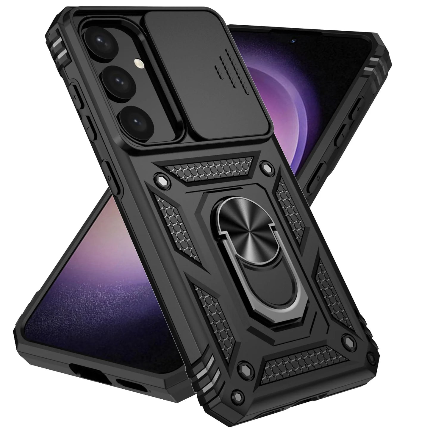 Luxury Armor Case with Ring Holder & Slide Camera Cover for Samsung Galaxy S Series