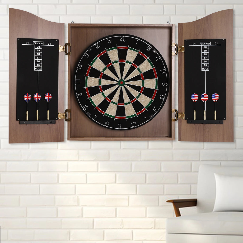 🎯 Wall‑Mounted MDF Dartboard Cabinet Set for Adults | Premium Sisal Dart Board with Scoreboards, Storage & Modern Brown Cabinet | Home, Bedroom, Bar Game Room Decor ⭐