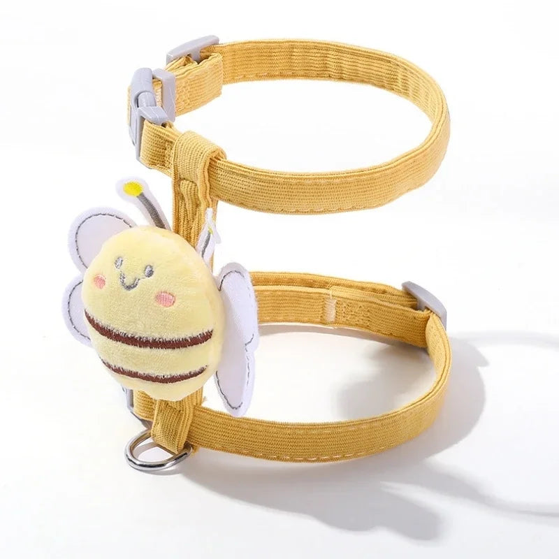 Cat Harness Leash Collar Set, Adjustable Cartoon Bee Design Double Layer Dog Harness for Small and Medium Pets Outdoor Walking Gear