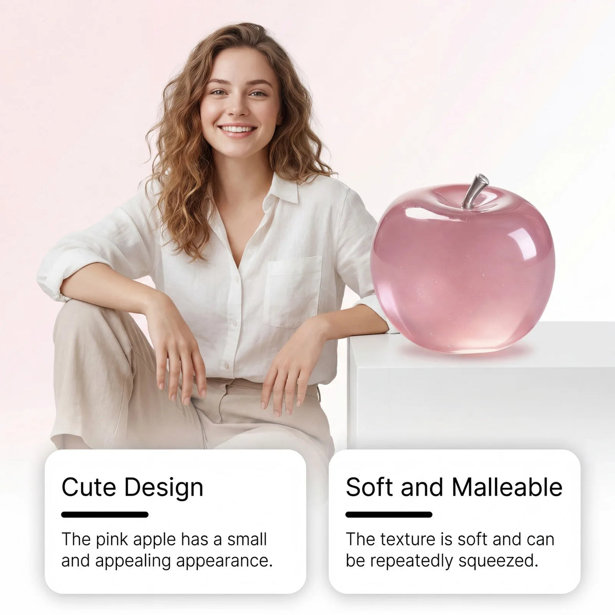 Glitter Crystal Apple Squishy Ball – Transparent 3D Sensory Fidget Toy