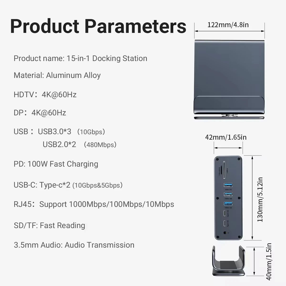 💻🔗 15-in-1 Type-C Docking Station – 4K@60Hz HDMI & DisplayPort Hub
