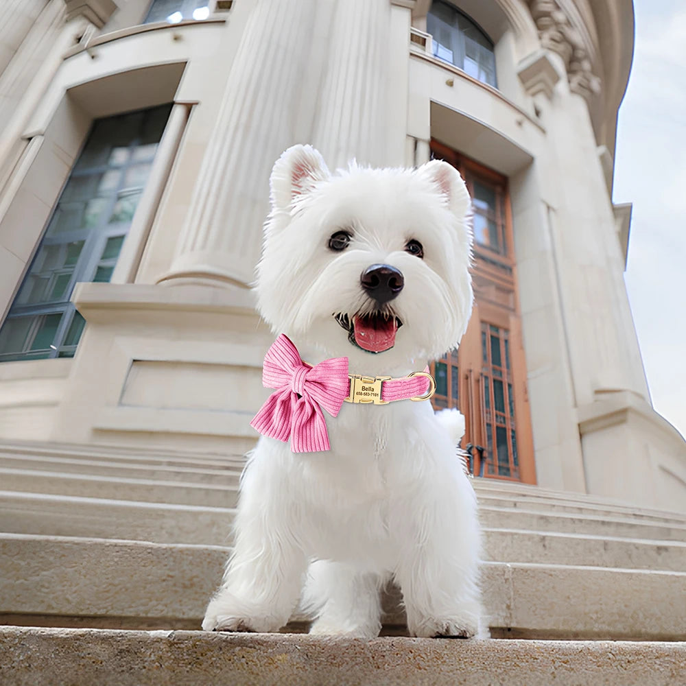 🎀🐾 Personalized Dog Collar with Bowtie – Custom Engraved ID