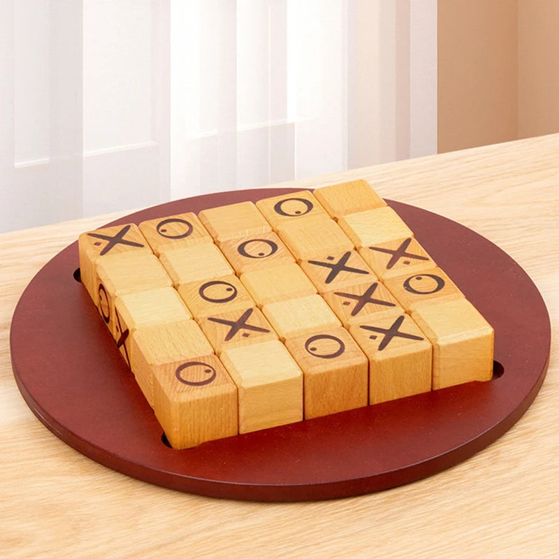 XO Chess Board Wooden Mini Tic-Tac-Toe Game Desktop Board Games Interactive Educational Montessori Toys for Children