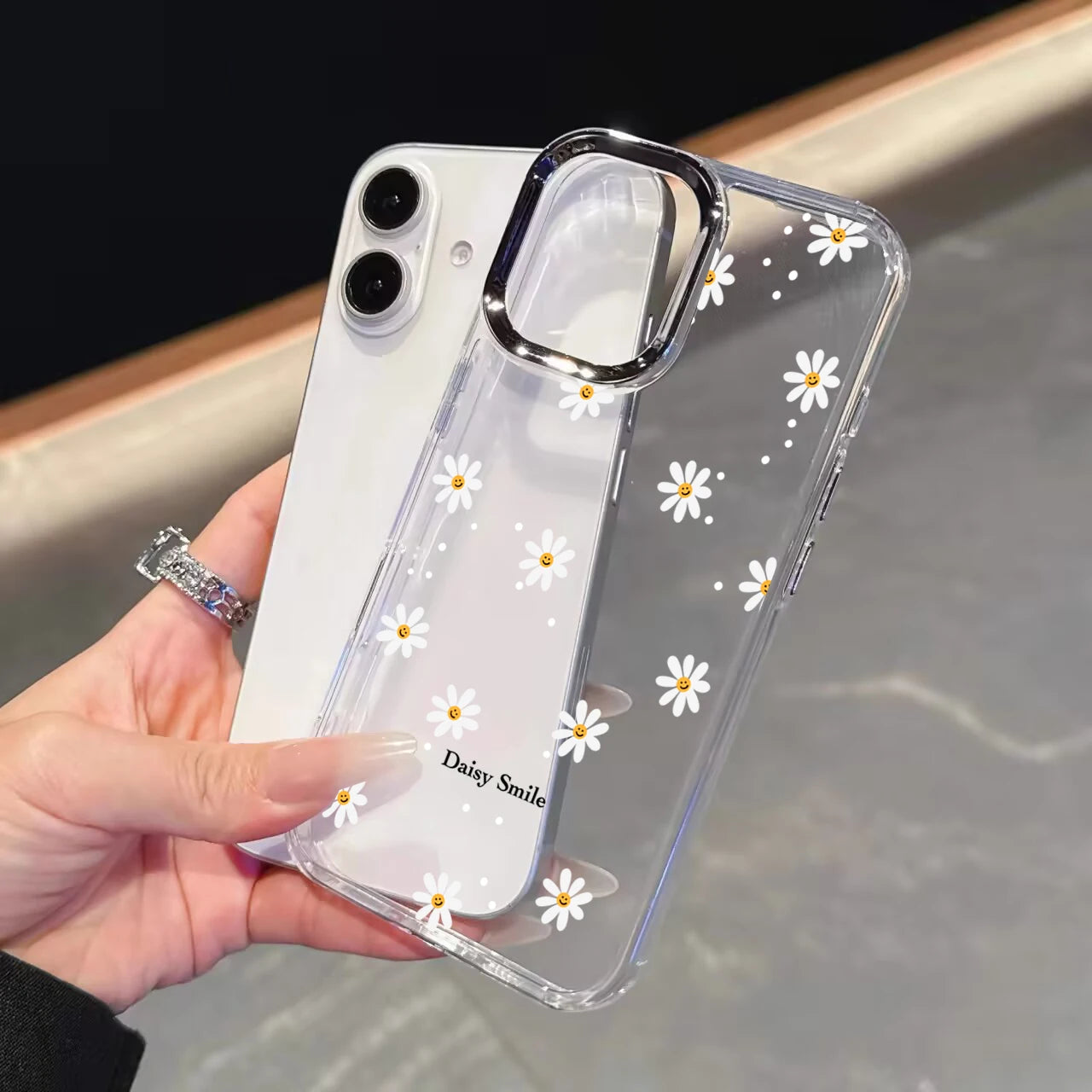 Daisy Floral Clear Phone Case with Metal Lens Frame for Google Pixel