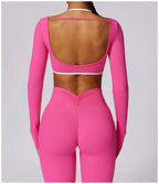 2Pcs Gym Set Women Workout Backless Yoga Suit Women Quick Dry Running Legging Fitness Bra Short-sleeved Shirt Sports Suit Female