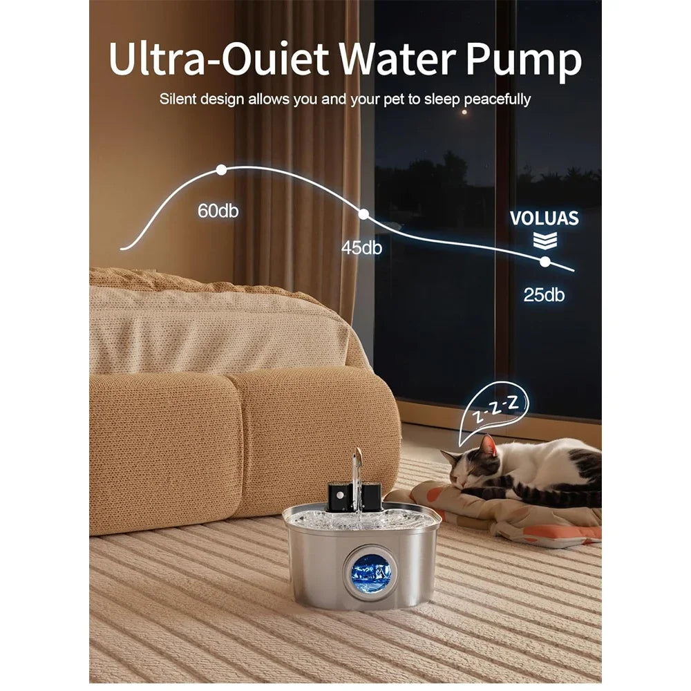 💧🐾 3.2L Stainless Steel Wireless Pet Water Fountain – 4000mAh