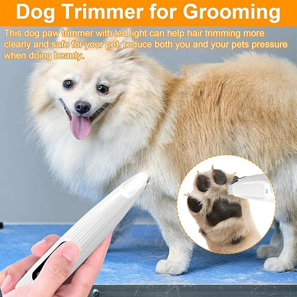 Portable Dog Paw Trimmer with LED Light – Cordless Nail Grinder for Pets