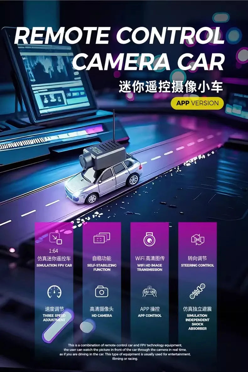 Car Model 1:64 6401 FPV RC Camera Mini Vehicle Full Scale Photo Self-stabilizing Rear Drive with 720P Remote Control Car