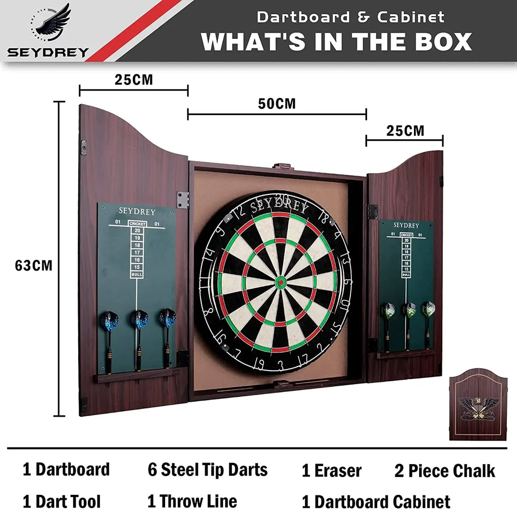 🏆 Professional Sisal Dartboard 🎯 with Cabinet & 6 Steel-Tip Darts | Self-Healing Fiber, 18" Official Size