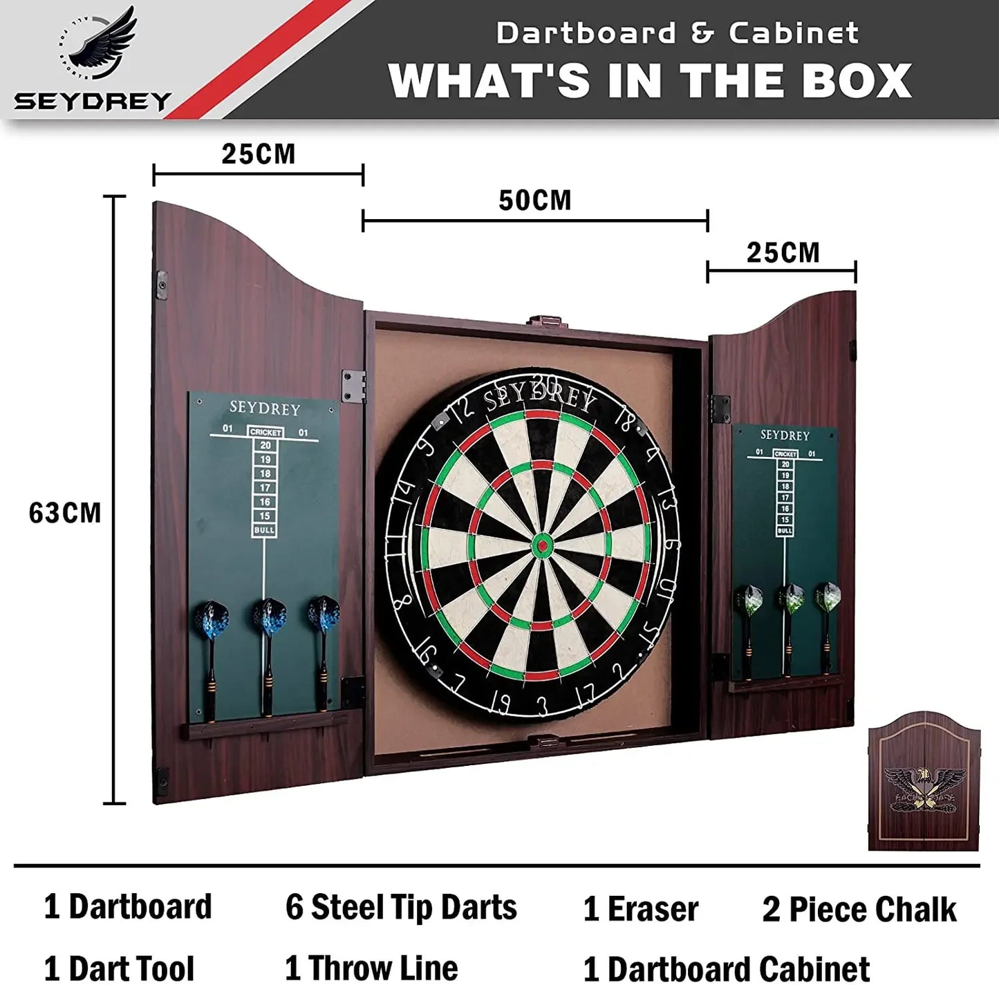 🏆 Professional Sisal Dartboard 🎯 with Cabinet & 6 Steel-Tip Darts | Self-Healing Fiber, 18" Official Size
