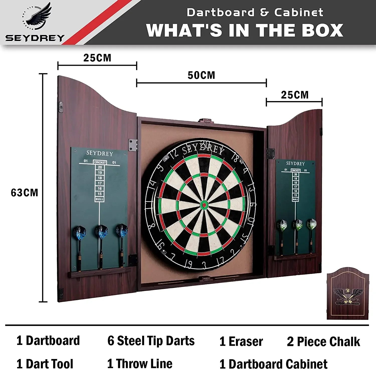 🏆 Professional Sisal Dartboard 🎯 with Cabinet & 6 Steel-Tip Darts | Self-Healing Fiber, 18" Official Size