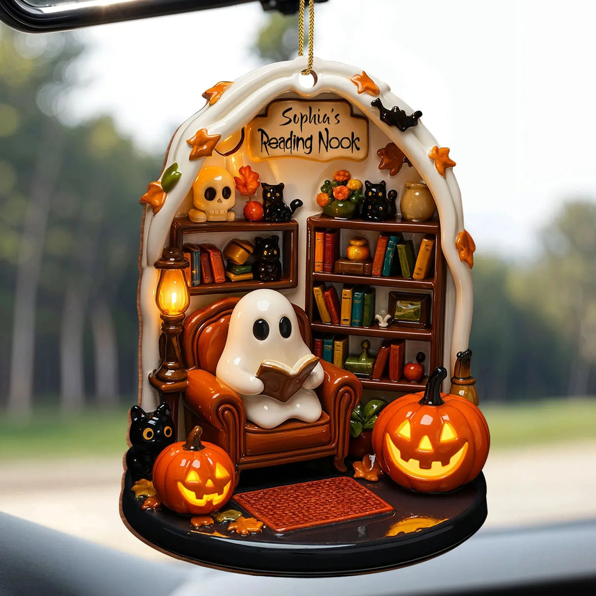Halloween Ghost Reading Ornament – Spooky Home Décor
