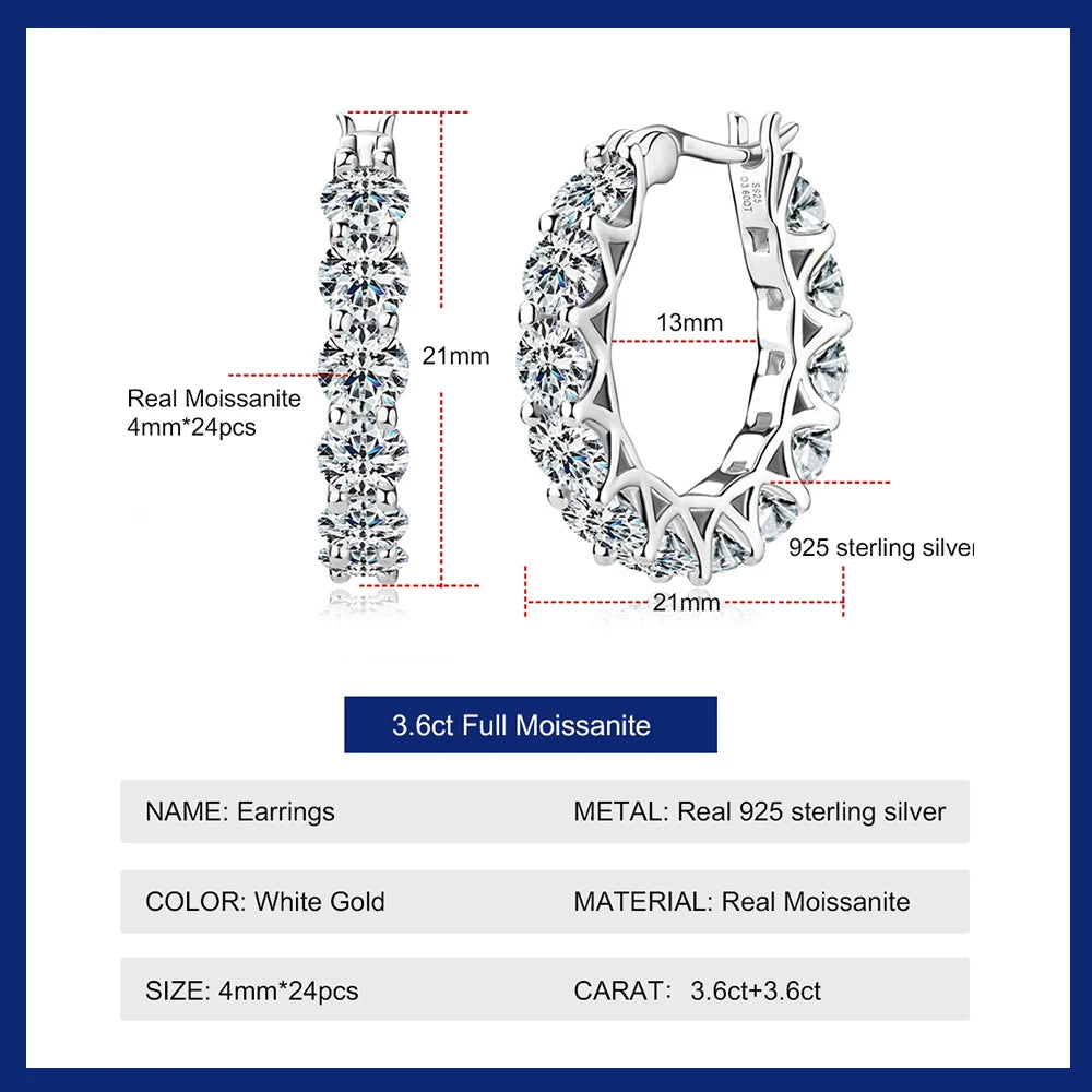 💎✨ Luxury Full Moissanite Hoop Earrings 🤍 | Certified 3.6CT Moissanite Diamond Earrings 💍 | 925 Sterling Silver Wedding Jewelry for Women 👰