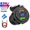 🚗 4‑Port PD + QC 3.0 Car Charger with Voltmeter | 83W Fast Charge | Waterproof 12V/24V