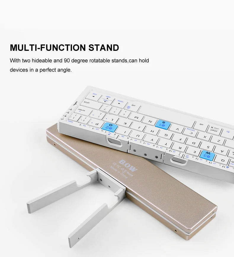 ⌨️📱 BOW Mini Folding Bluetooth Keyboard – 3 Device Support with Stand