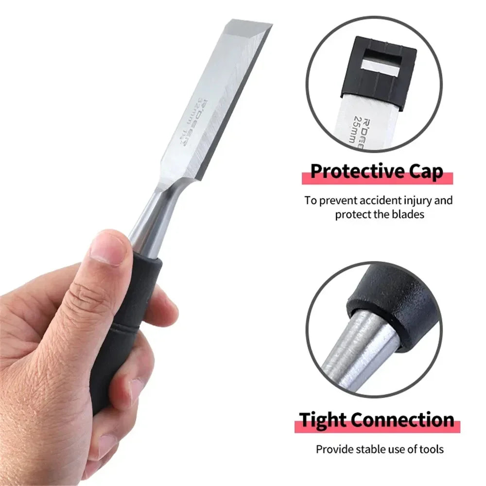 Hand Tool Wood Chisel Carbon Steel Chisel with Hammer End and Anti-Slip Handle Carpentry Tools Woodworking Chisel 19/25/32/38mm