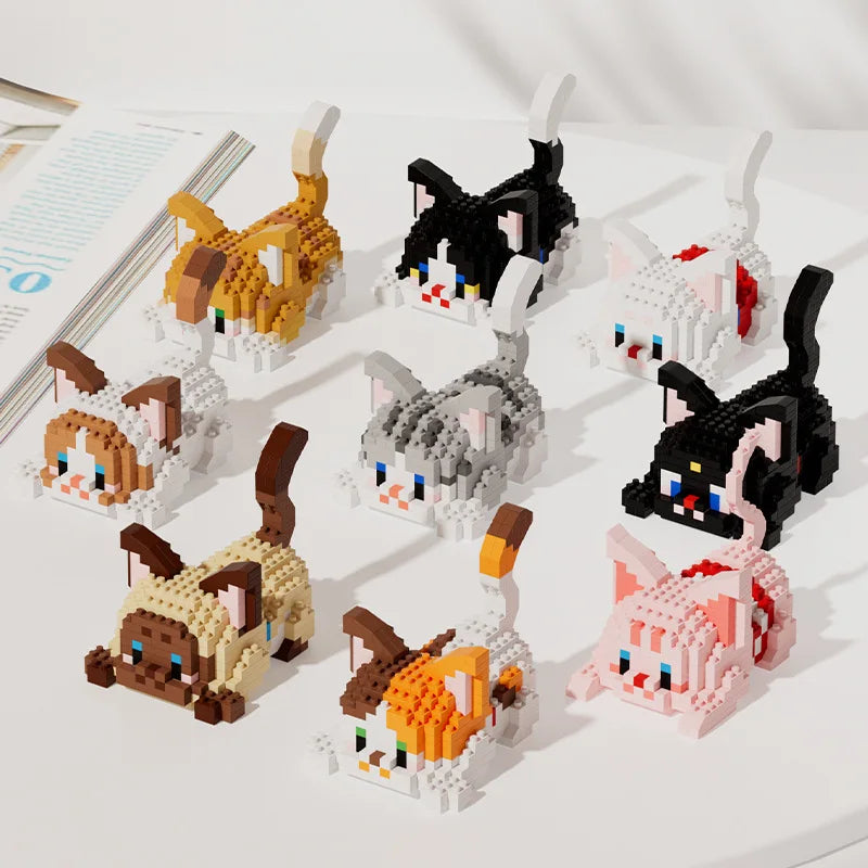 🐱🧱 Cute Pet Cat Micro Particle Building Blocks – Orange & Black Cat DIY Assembly Puzzle Toy for Kids